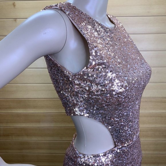 TOBI Rose Gold Dress Sequin Cut Out Mini Dress - Picture 6 of 12